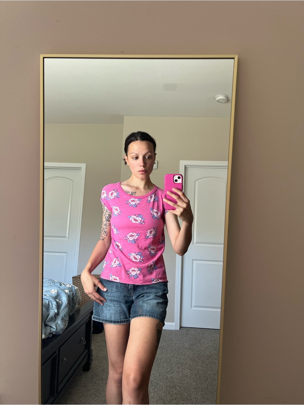 Free People We the Free Pink Floral Tee Lightweight Top
